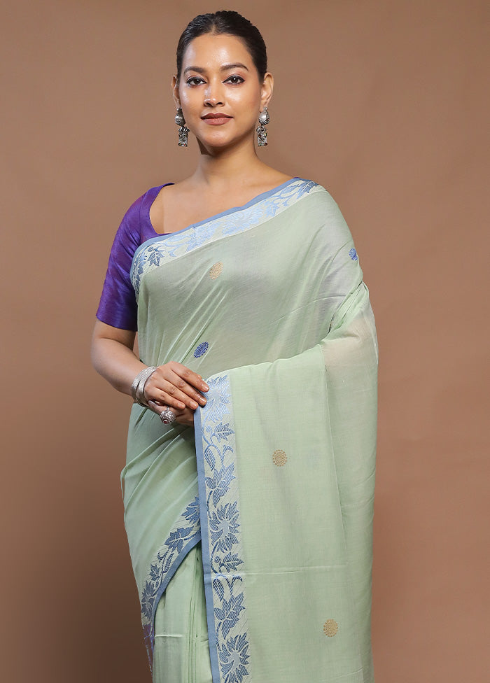 Green Cotton Saree With Blouse Piece