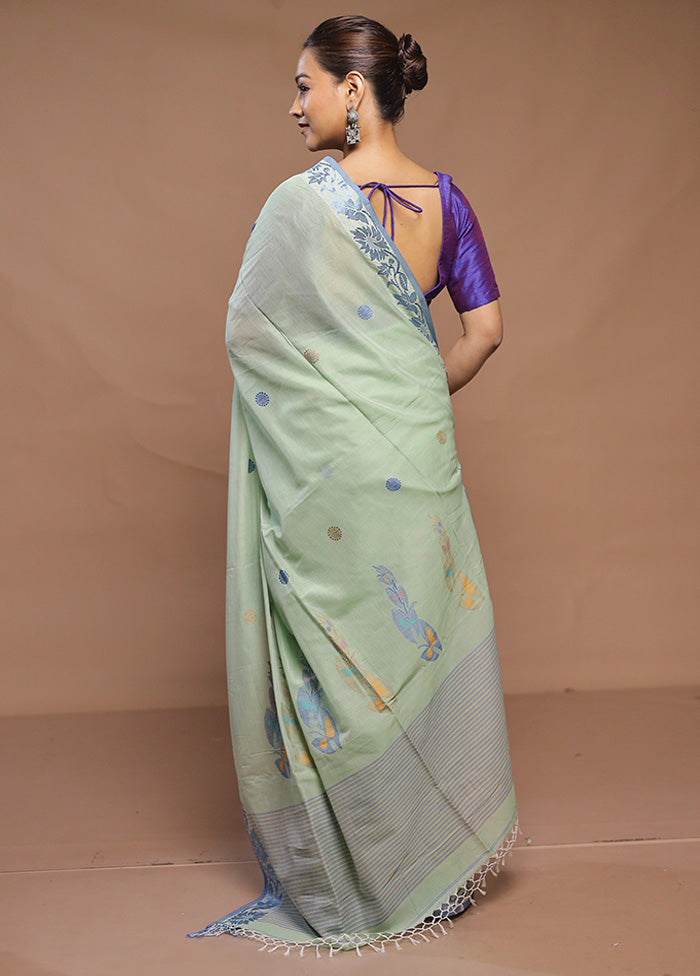 Green Cotton Saree With Blouse Piece