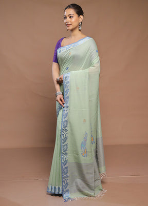 Green Cotton Saree With Blouse Piece