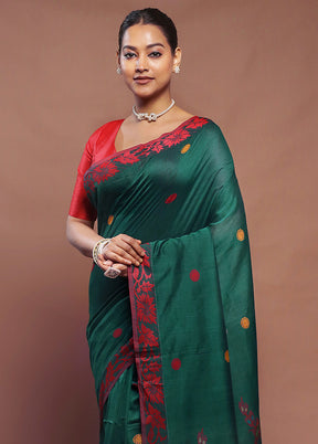 Green Cotton Saree With Blouse Piece