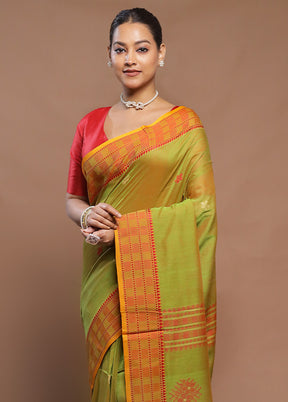 Green Cotton Saree With Blouse Piece