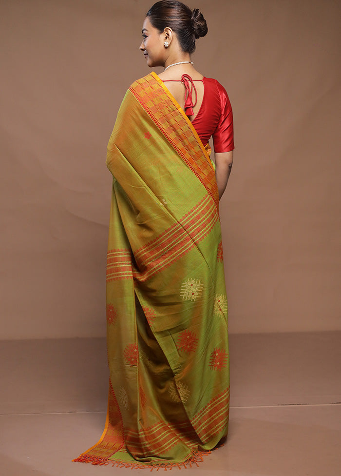 Green Cotton Saree With Blouse Piece