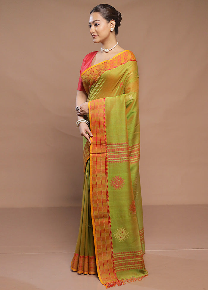 Green Cotton Saree With Blouse Piece