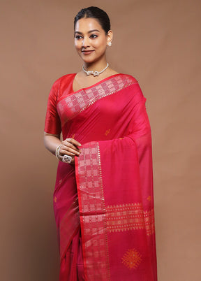 Pink Cotton Saree With Blouse Piece