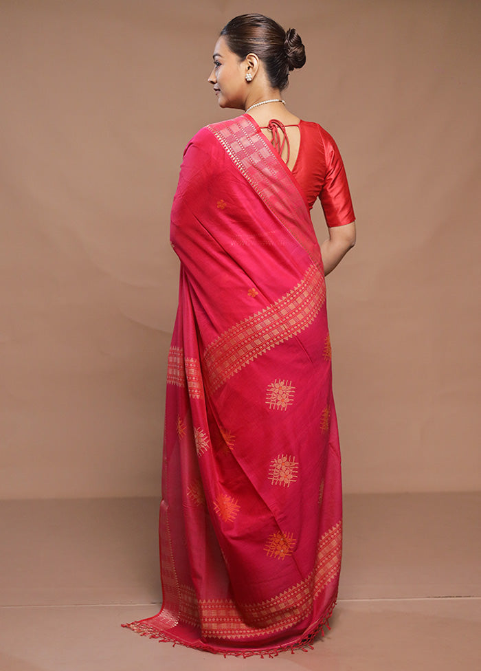 Pink Cotton Saree With Blouse Piece