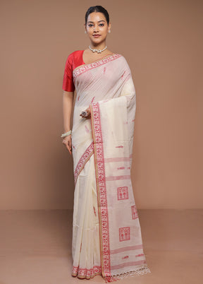 Cream Cotton Saree With Blouse Piece