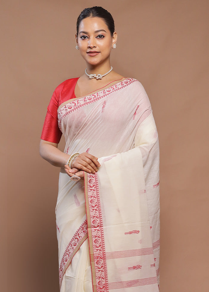 Cream Cotton Saree With Blouse Piece