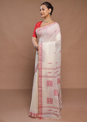 Cream Cotton Saree With Blouse Piece