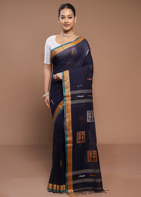 Blue Cotton Saree With Blouse Piece