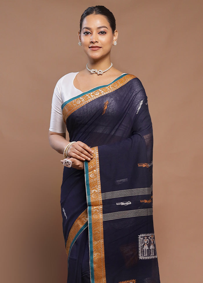 Blue Cotton Saree With Blouse Piece