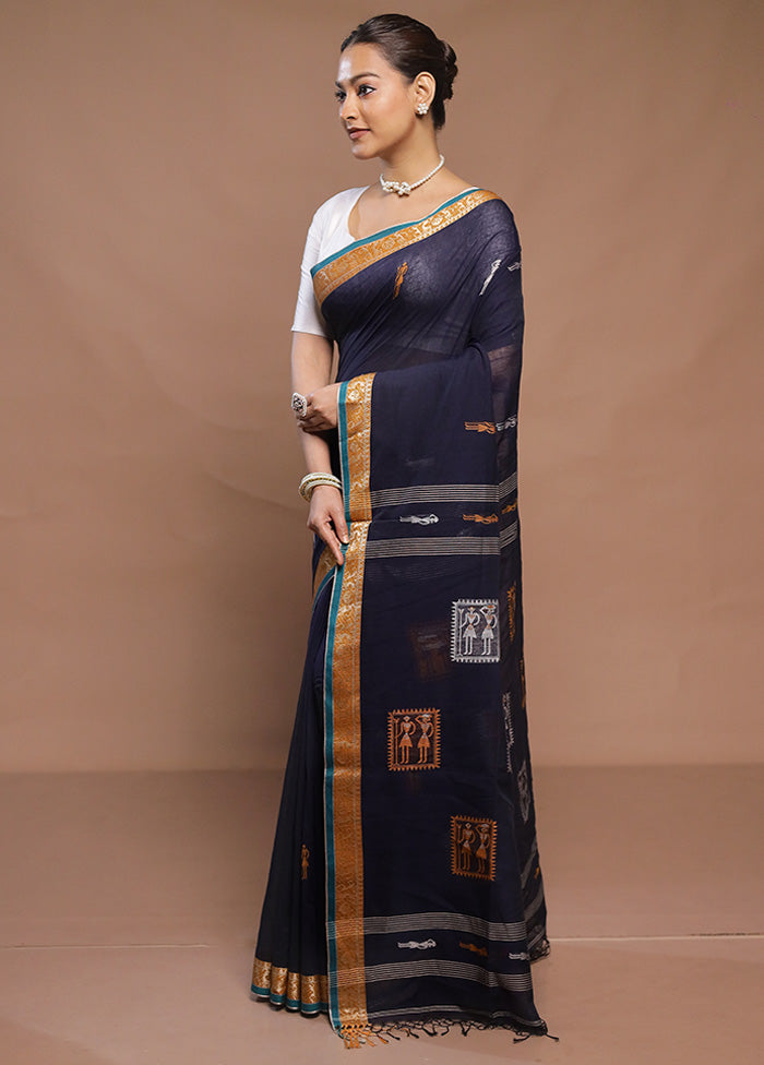 Blue Cotton Saree With Blouse Piece