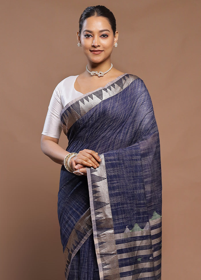 Blue Cotton Saree With Blouse Piece