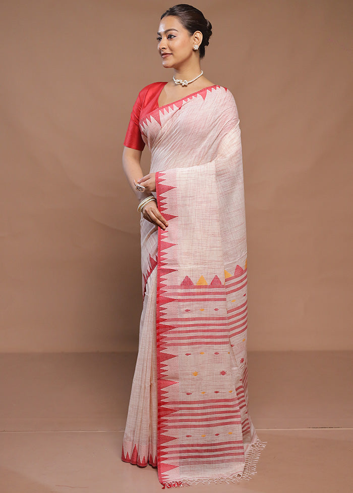 Cream Cotton Saree With Blouse Piece