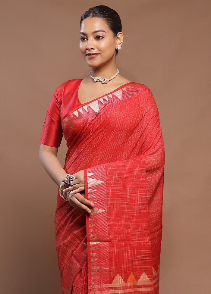 Red Cotton Saree With Blouse Piece