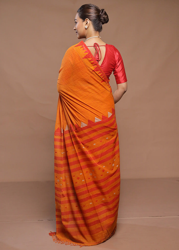 Yellow Cotton Saree With Blouse Piece