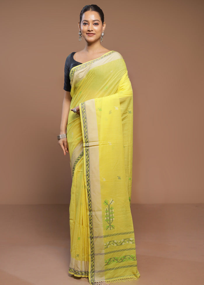 Yellow Cotton Saree With Blouse Piece