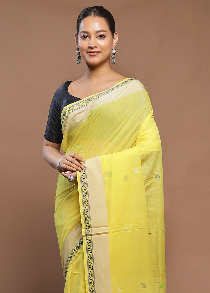 Yellow Cotton Saree With Blouse Piece