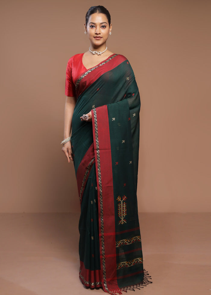 Green Cotton Saree With Blouse Piece