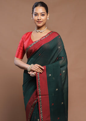 Green Cotton Saree With Blouse Piece