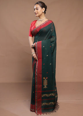 Green Cotton Saree With Blouse Piece