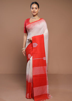 White Cotton Saree With Blouse Piece