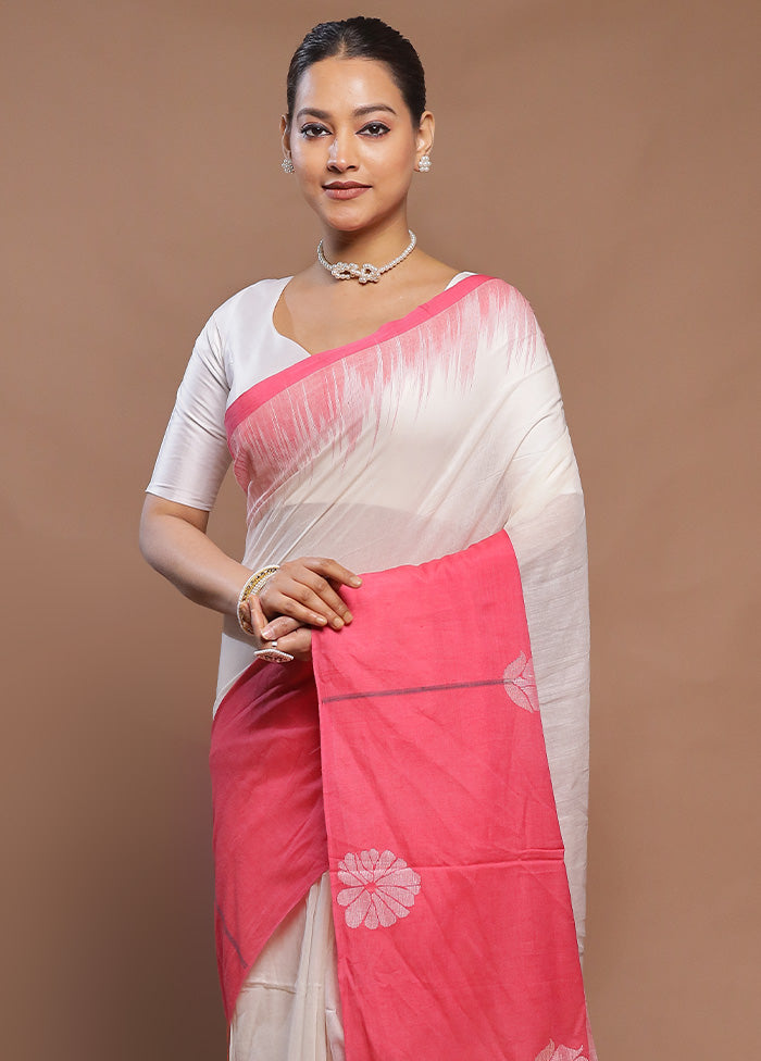 White Cotton Saree With Blouse Piece