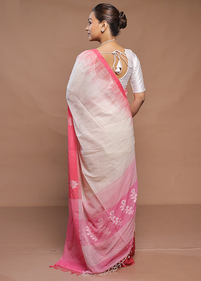 White Cotton Saree With Blouse Piece