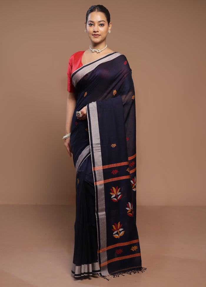 Blue Cotton Saree With Blouse Piece