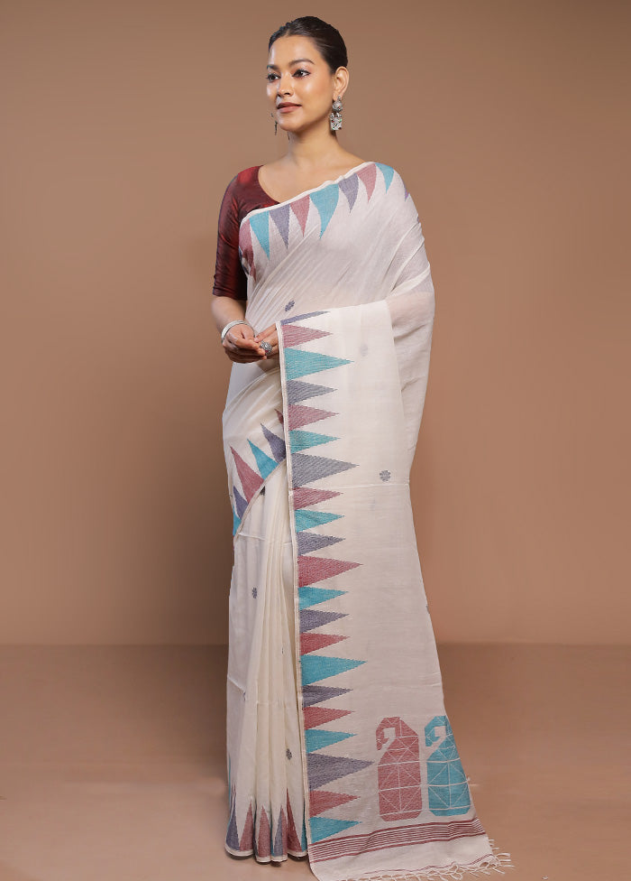 White Cotton Saree With Blouse Piece