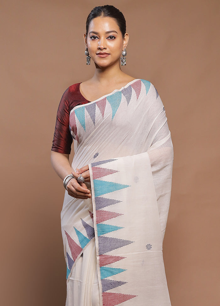 White Cotton Saree With Blouse Piece