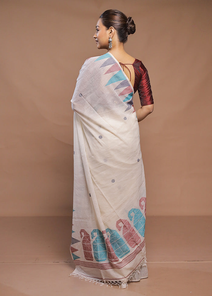 White Cotton Saree With Blouse Piece