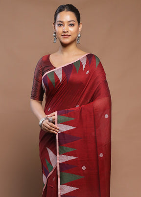 Maroon Cotton Saree With Blouse Piece