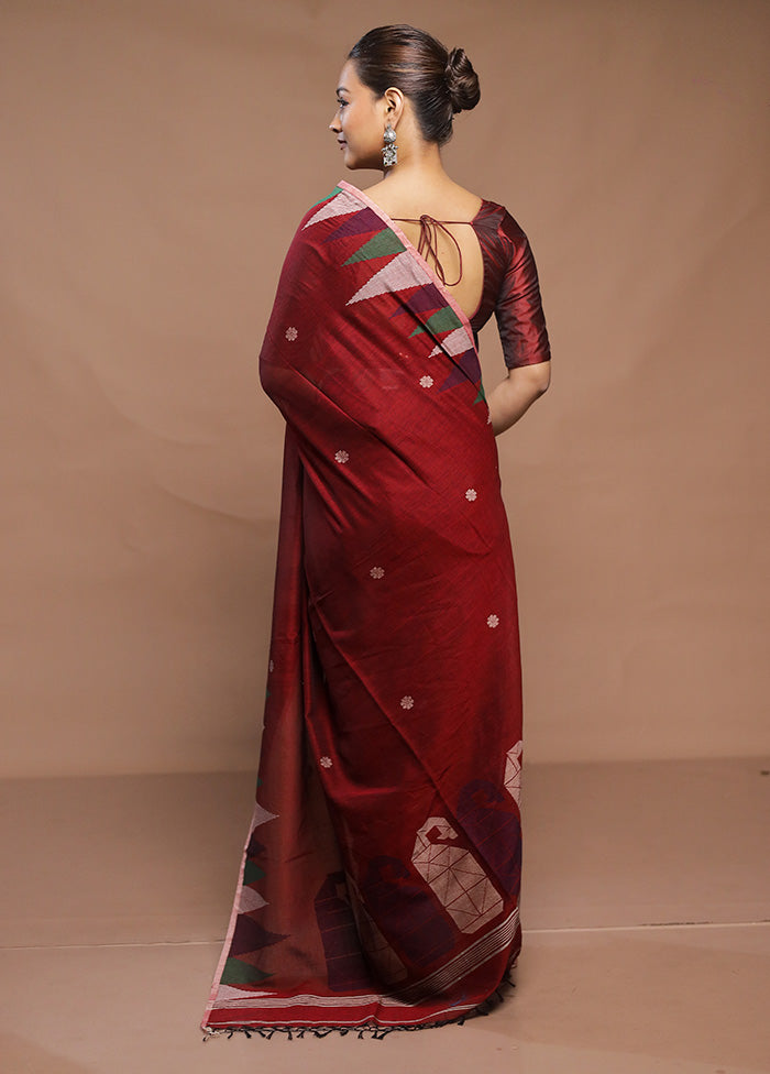 Maroon Cotton Saree With Blouse Piece