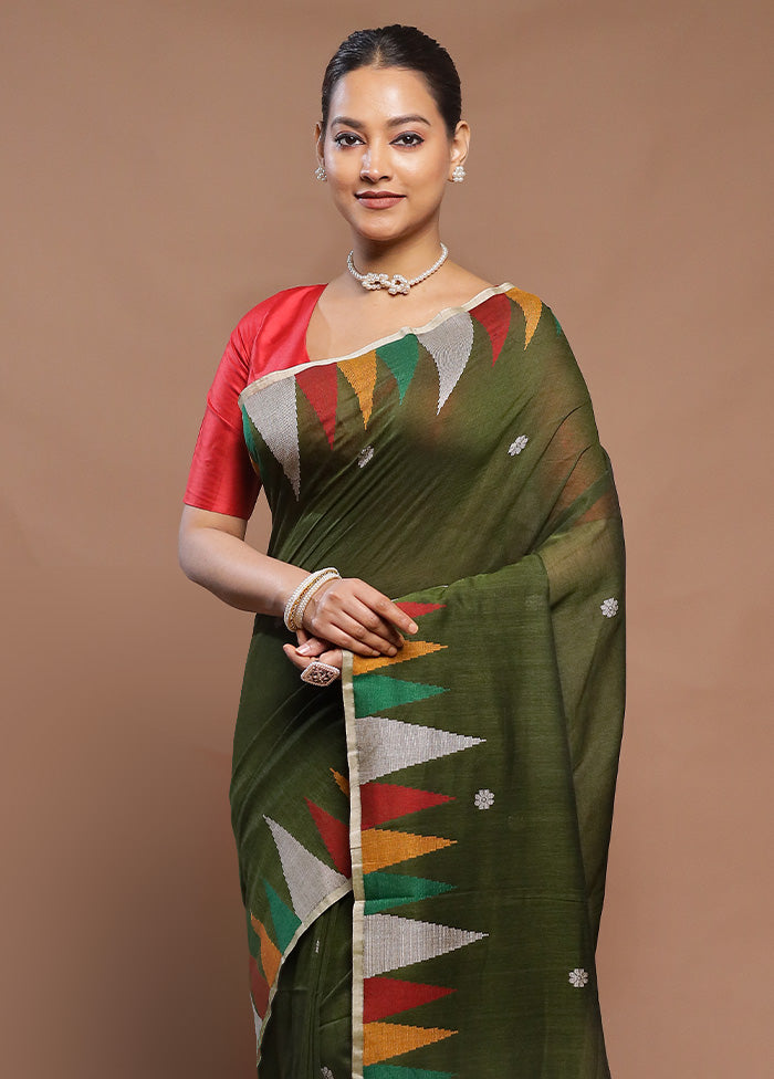 Green Cotton Saree With Blouse Piece