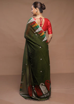 Green Cotton Saree With Blouse Piece