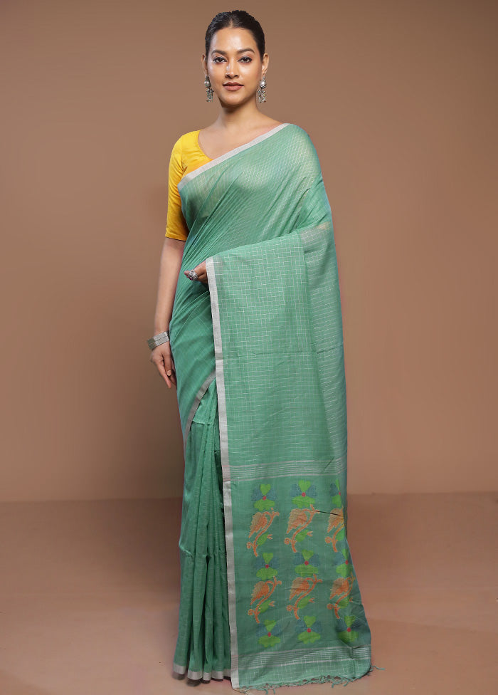 Green Cotton Saree With Blouse Piece