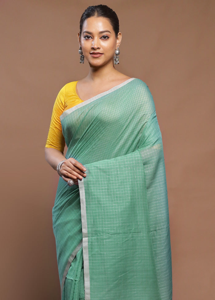 Green Cotton Saree With Blouse Piece