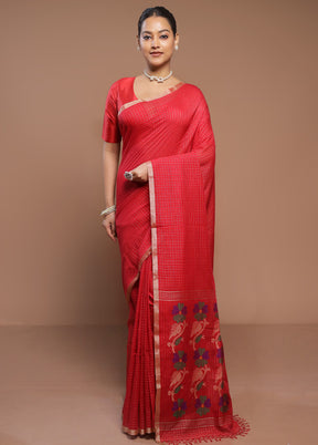 Red Cotton Saree With Blouse Piece