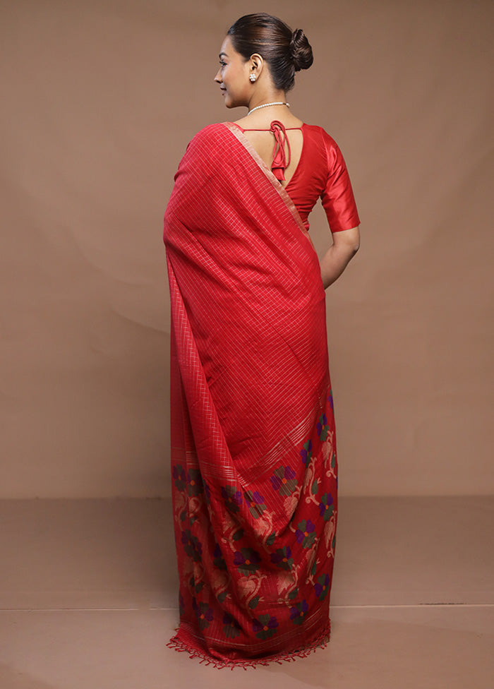 Red Cotton Saree With Blouse Piece