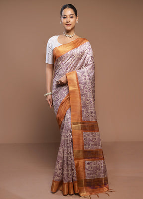 Cream Tussar Silk Saree With Blouse Piece