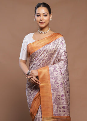 Cream Tussar Silk Saree With Blouse Piece