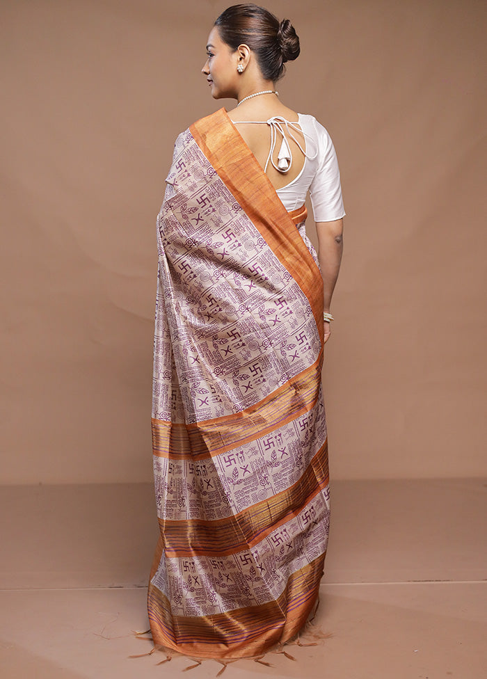 Cream Tussar Silk Saree With Blouse Piece