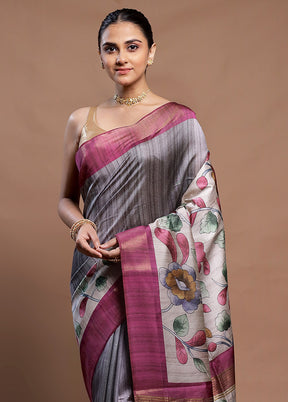 Multicolor Tussar Silk Saree With Blouse Piece