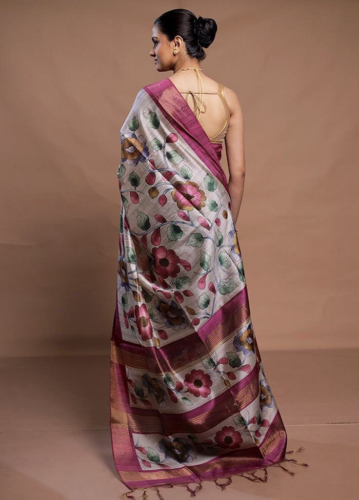 Multicolor Tussar Silk Saree With Blouse Piece