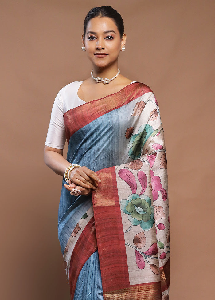 Multicolor Tussar Silk Saree With Blouse Piece