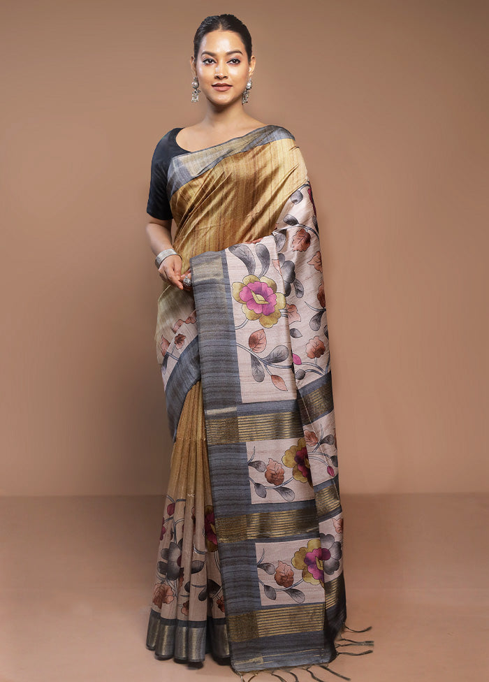 Multicolor Tussar Silk Saree With Blouse Piece