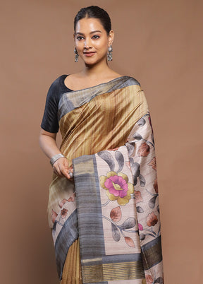 Multicolor Tussar Silk Saree With Blouse Piece