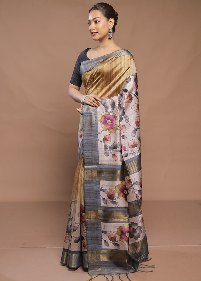 Multicolor Tussar Silk Saree With Blouse Piece