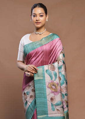 Pink Tussar Silk Saree With Blouse Piece