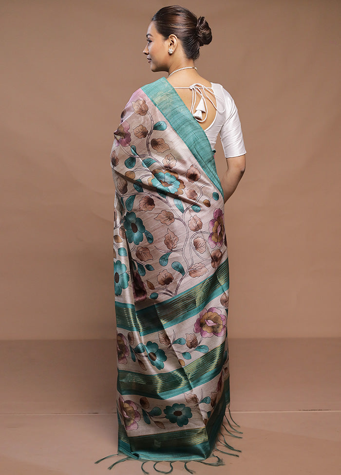 Pink Tussar Silk Saree With Blouse Piece